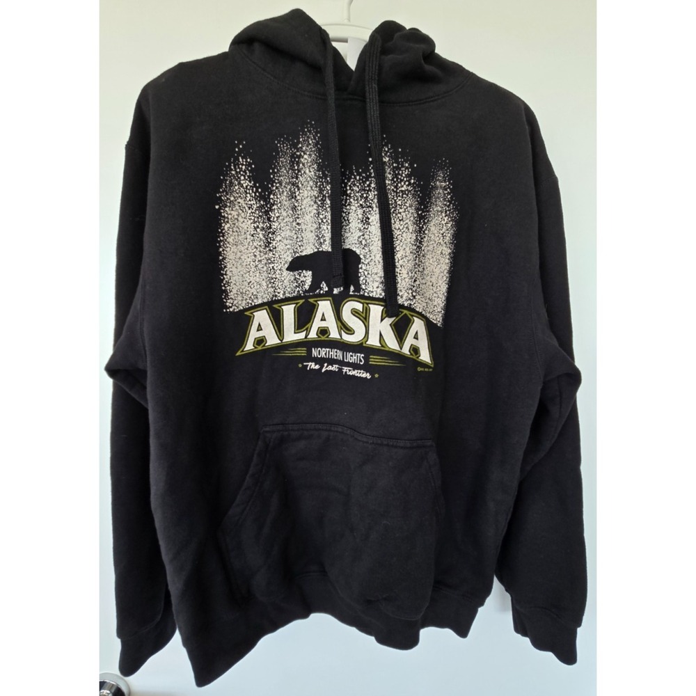 Vintage Delsol Black Hoodie White Alaska Graphic Women Sz M Y2K Utility Gorpcore